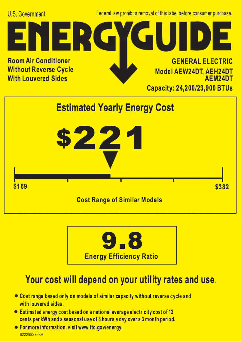 Page n°1 - Label énergétique GE AEH24DT