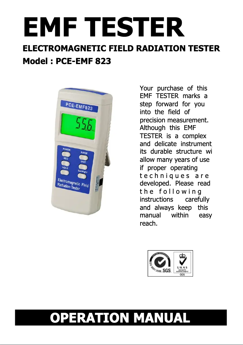 Page n°1 - Manuel utilisateur PCE Instruments PCE-EMF 823