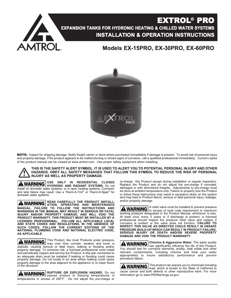 Page n°1 - Manuel utilisateur Amtrol Extrol Pro EX-30PRO