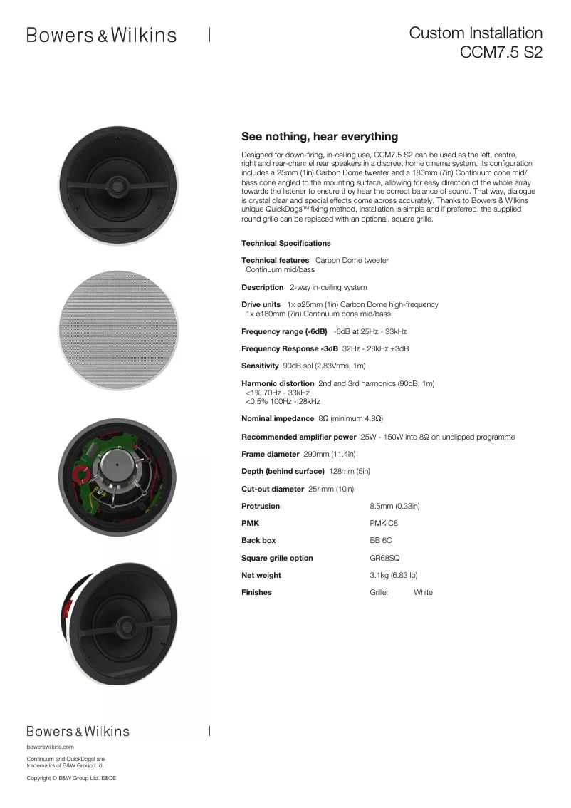 Página 1 del manual Instrucciones / montaje Bowers & Wilkins CCM7.5 S2