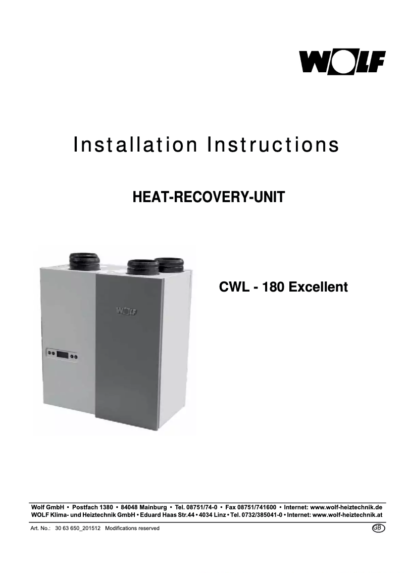 Page 1 de la notice Manuel utilisateur Wolf CWL-180