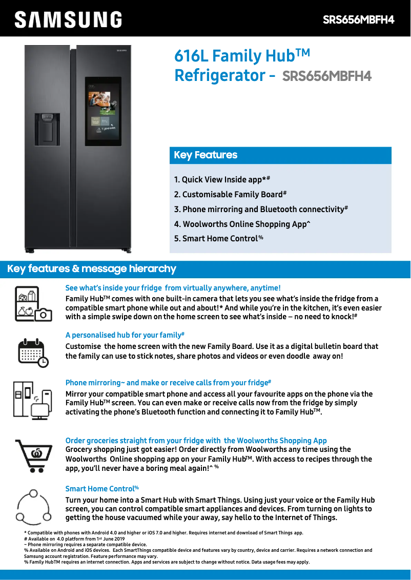 Page 1 de la notice Fiche technique Samsung SRS656MBFH4