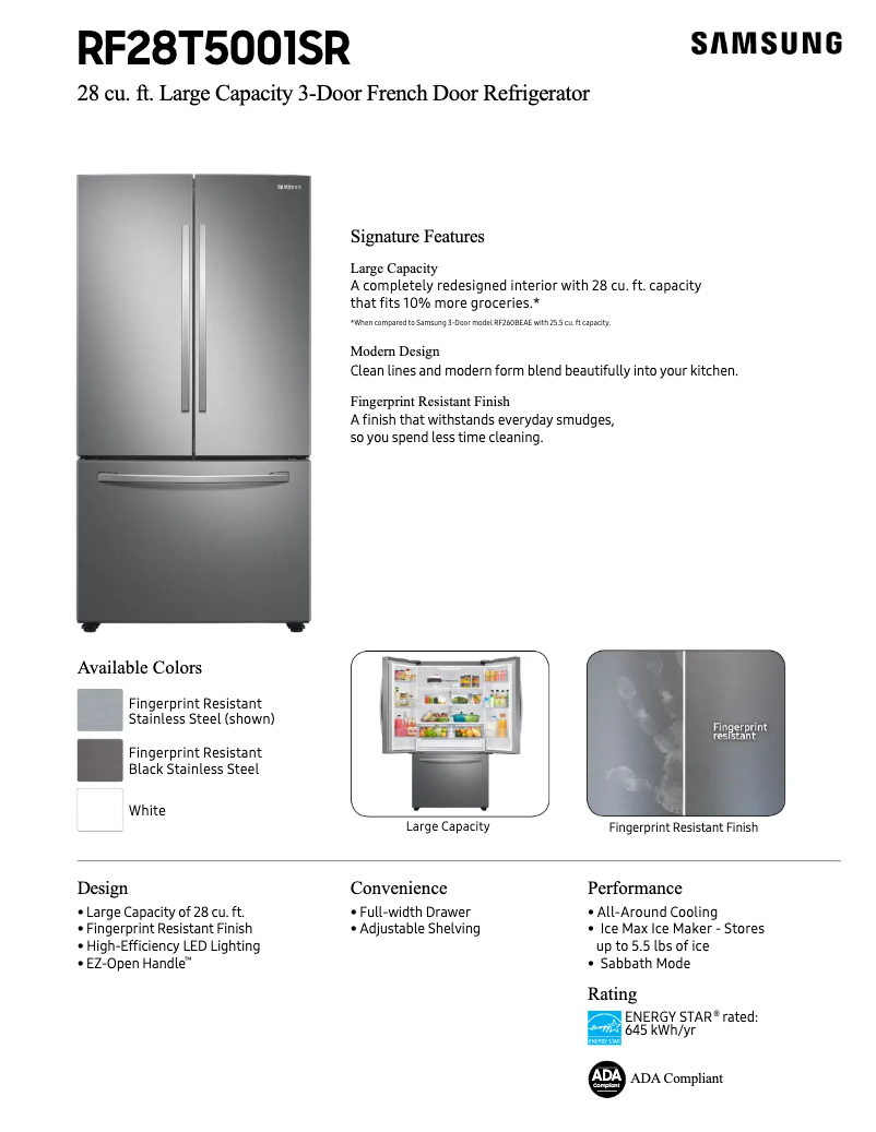 Page n°1 - Fiche technique Samsung RF28T5001SG