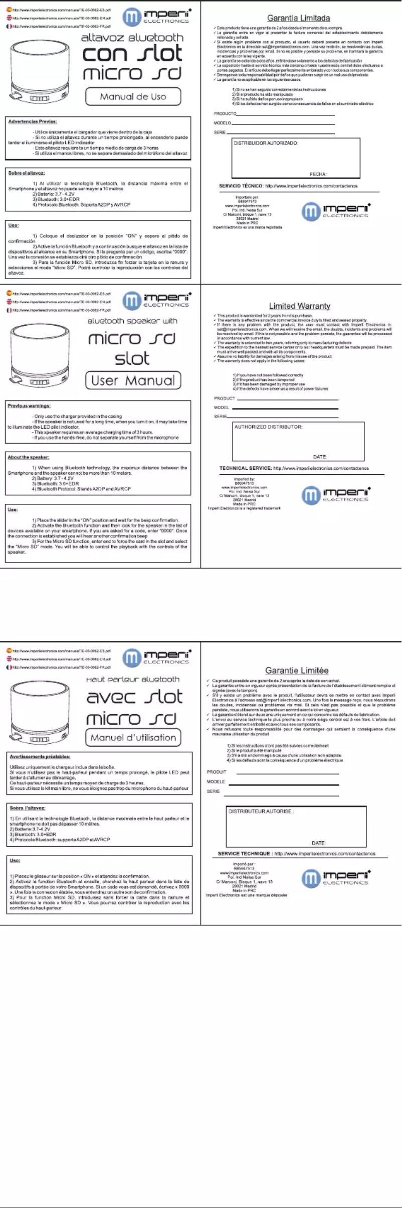 Page n°1 - Manuel utilisateur Imperii Electronics TE.03.0062.09