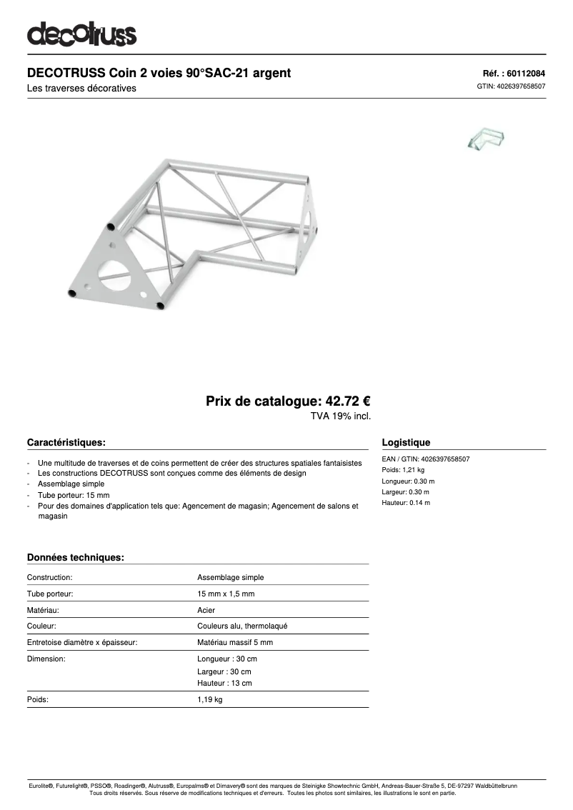 Page n°1 - Fiche technique Decotruss SAC 21
