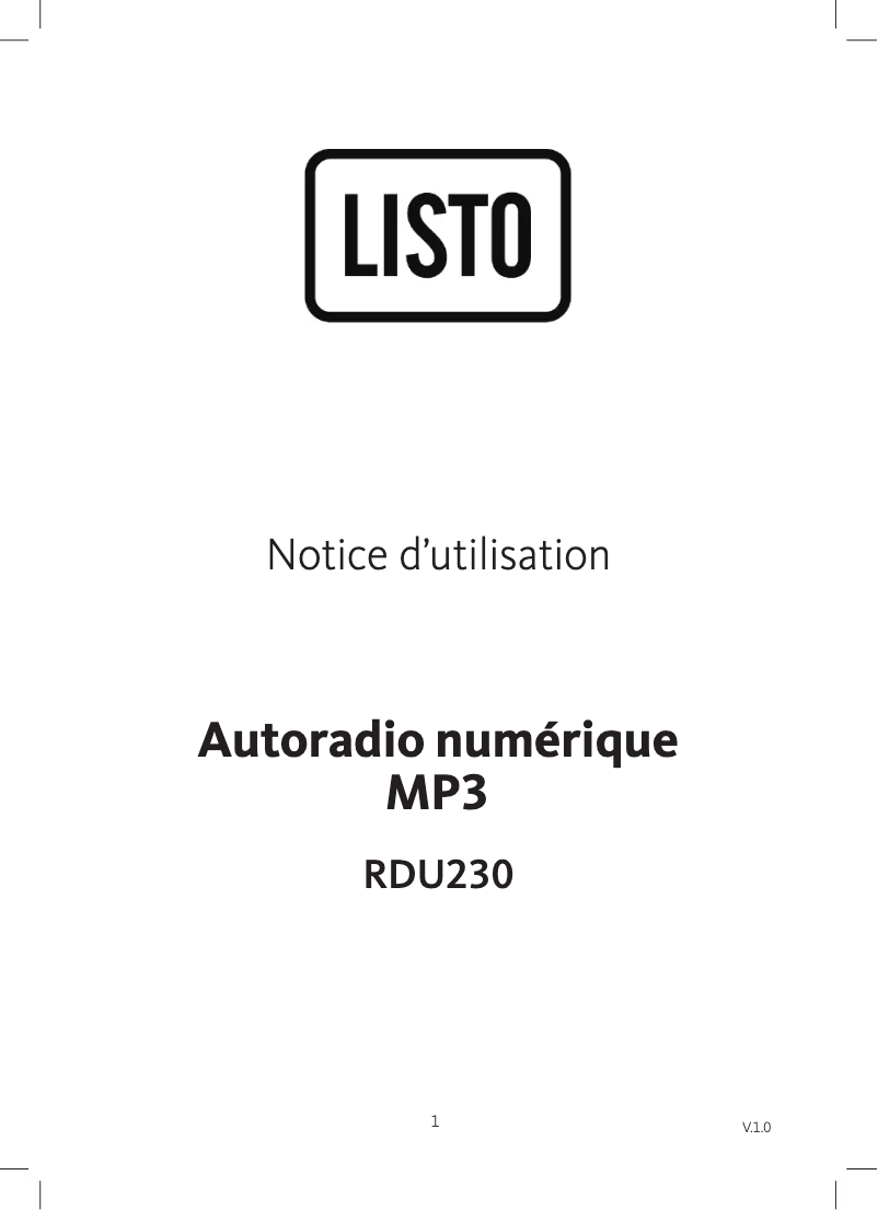 Page 1 de la notice Manuel utilisateur Listo RDU230