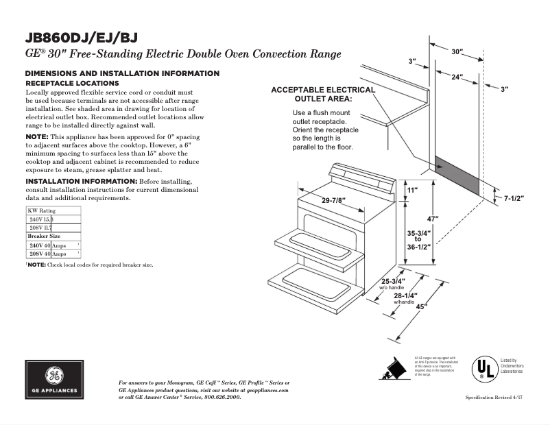 Page n°1 - Fiche technique GE JB860BJTS
