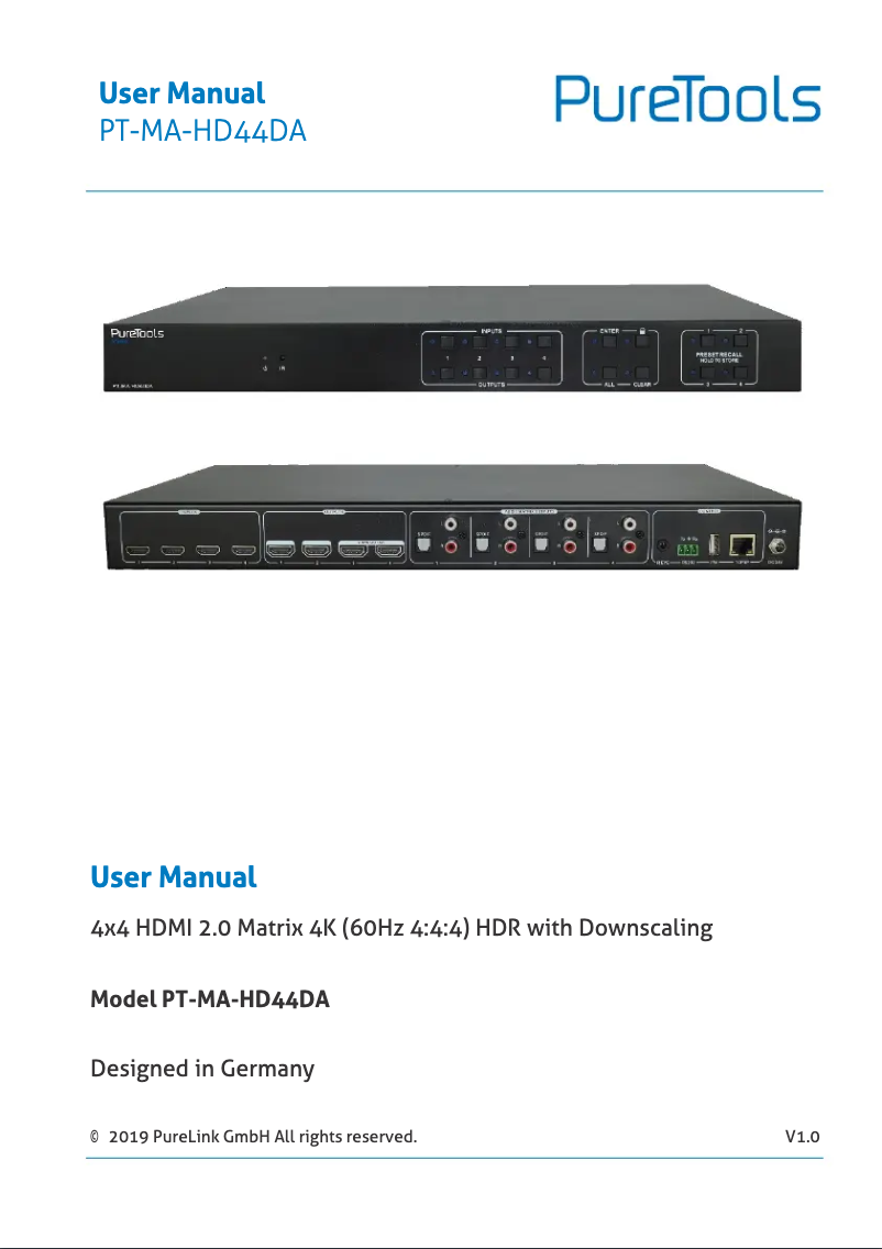 Image de la première page du manuel de l'appareil PT-MA-HD44DA