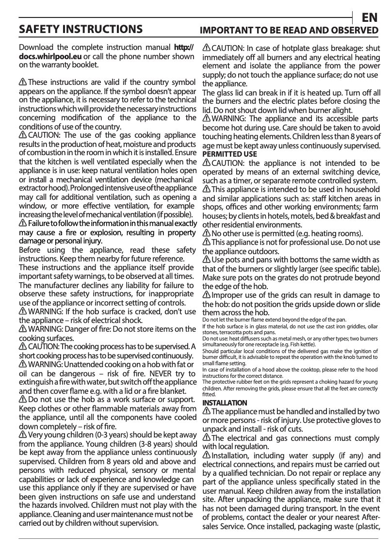 Page 1 de la notice Manuel utilisateur Whirlpool AKT404NB