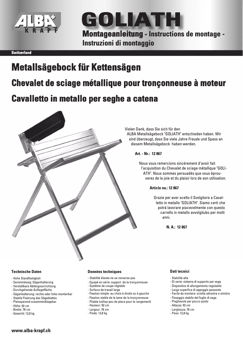 Imagen de la primera página del manual del dispositivo Goliath 12867