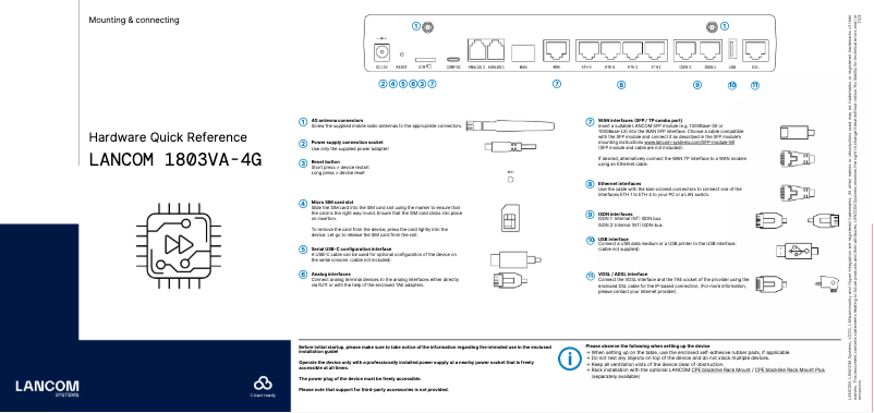 Page 1 de la notice Manuel utilisateur Lancom 1803VA-4G