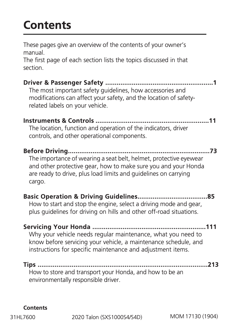 Image de la première page du manuel de l'appareil Talon (2020)