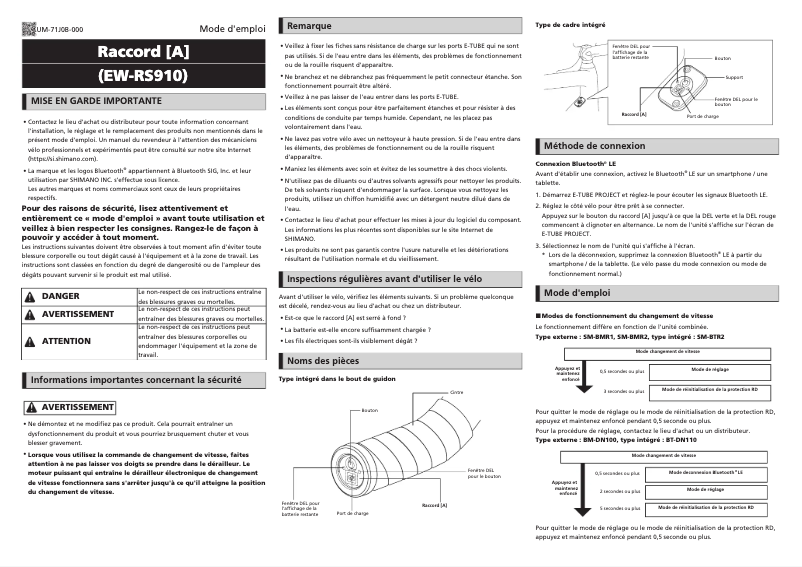 Page n°1 - Manuel utilisateur Shimano EW-RS910