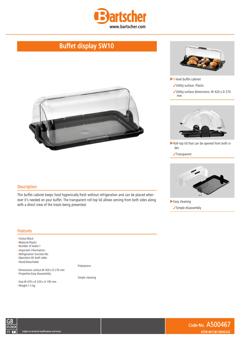 Page n°1 - Fiche technique Bartscher SW10