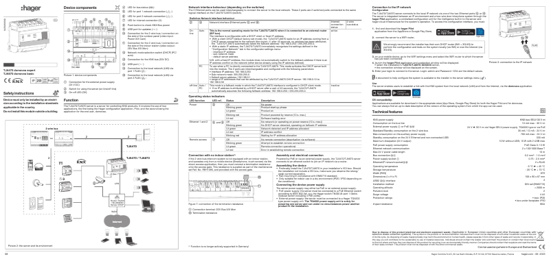 Page n°1 - Guide d'installation Hager TJA470