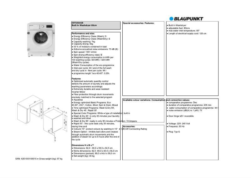 Page n°1 - Fiche technique Blaupunkt 5WT6X00GB