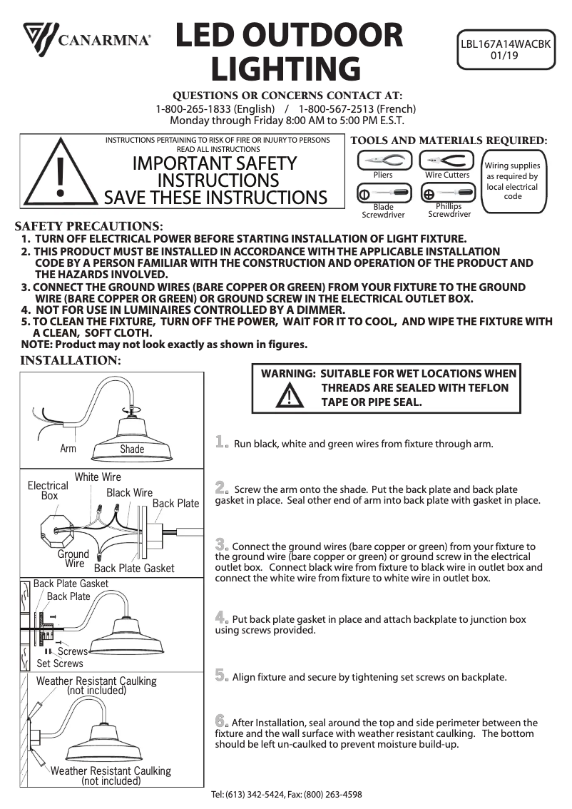 Page n°1 - Manuel utilisateur Canarm LBL167A14WACBK