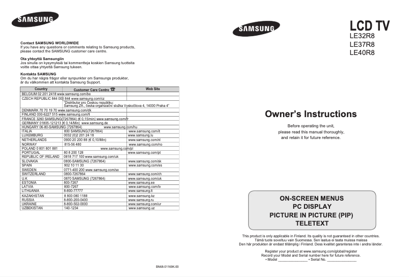 Page 1 de la notice Manuel utilisateur Samsung LE37R86BC