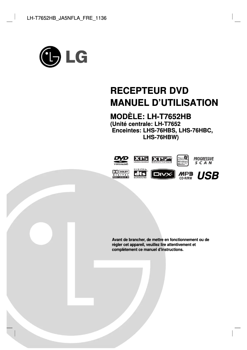 Page 1 de la notice Manuel utilisateur LG LH-T7652HB