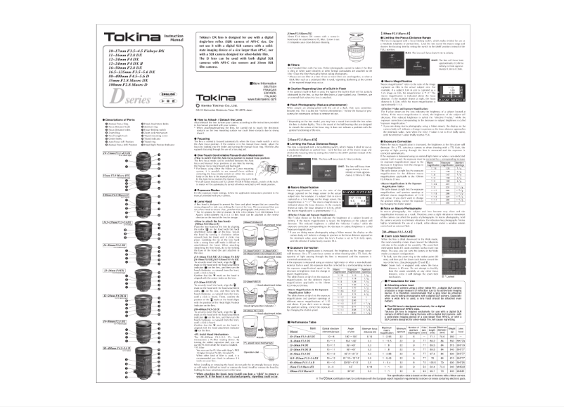 Page 1 de la notice Manuel utilisateur Tokina AT-X 124 PRO DX II