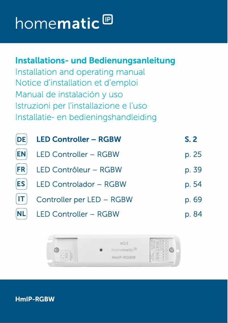 Page 1 de la notice Manuel utilisateur Homematic IP HmIP-RGBW