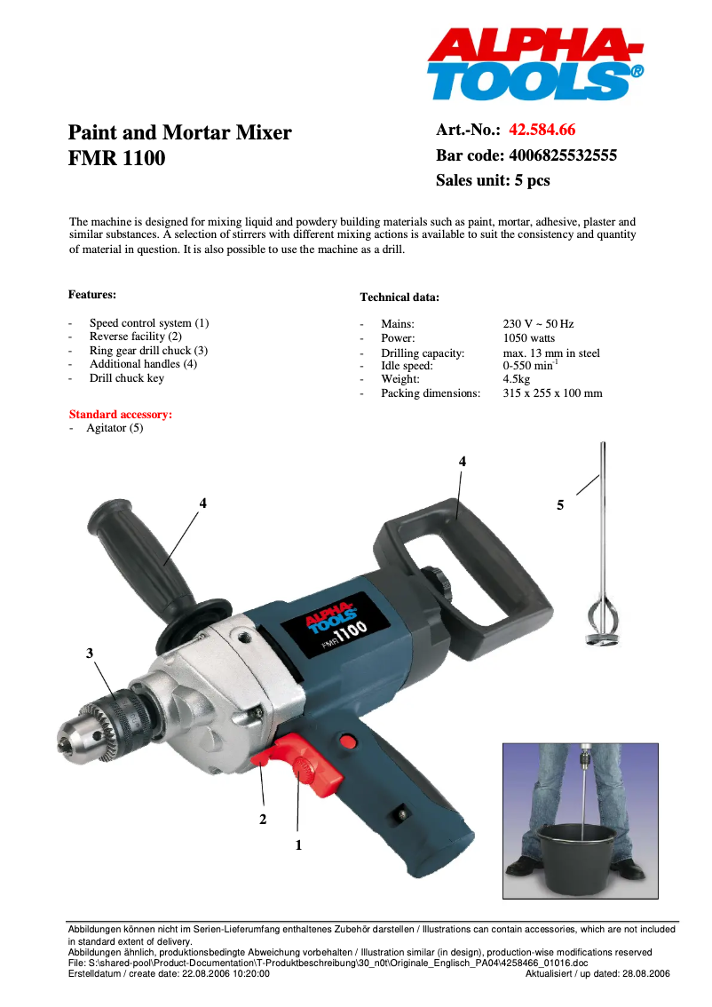 Page 1 de la notice Manuel utilisateur Alpha Tools FMR 1100