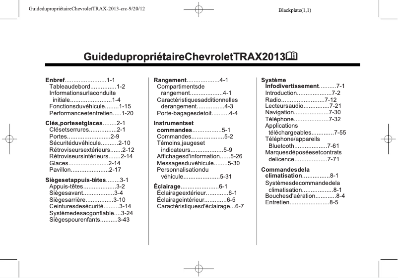 Image de la première page du manuel de l'appareil Trax (2013)