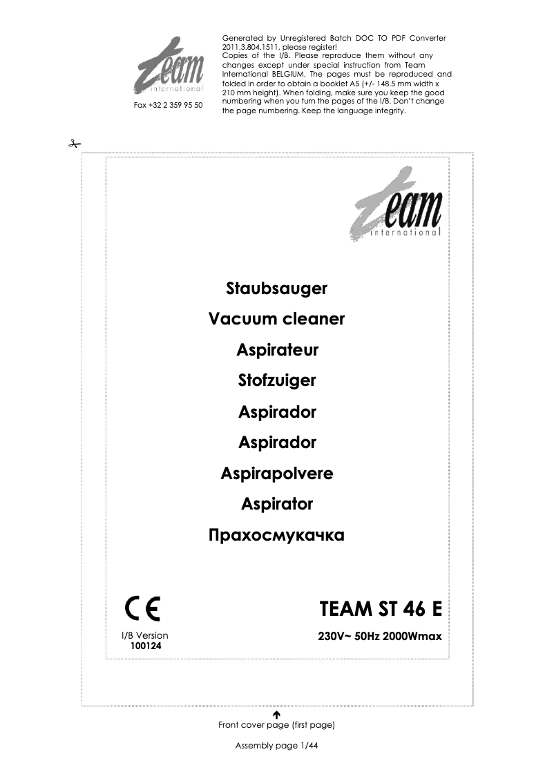 Page 1 de la notice Manuel utilisateur Team ST 46