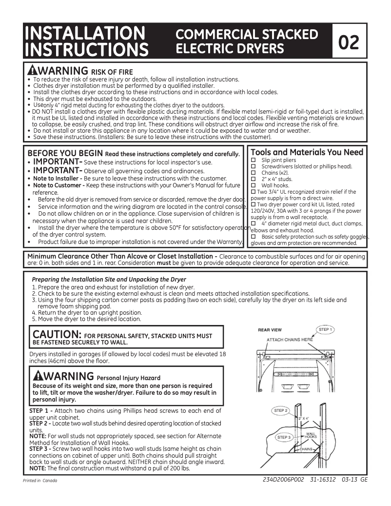 Page n°1 - Guide d'installation GE DDC4400TWH