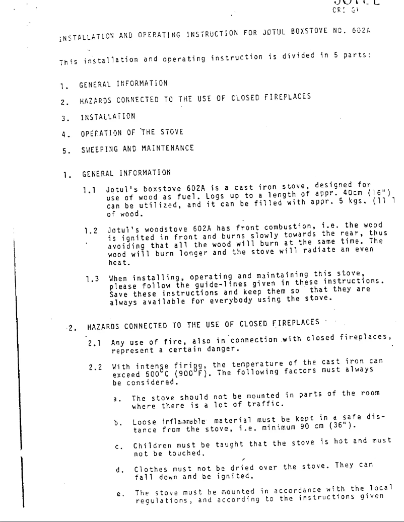 Page 1 de la notice Manuel utilisateur Jøtul 602a