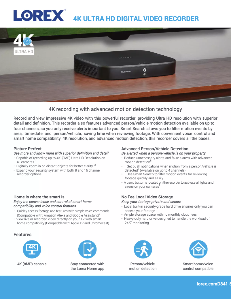 Página 1 del manual Ficha técnica Lorex D841A81