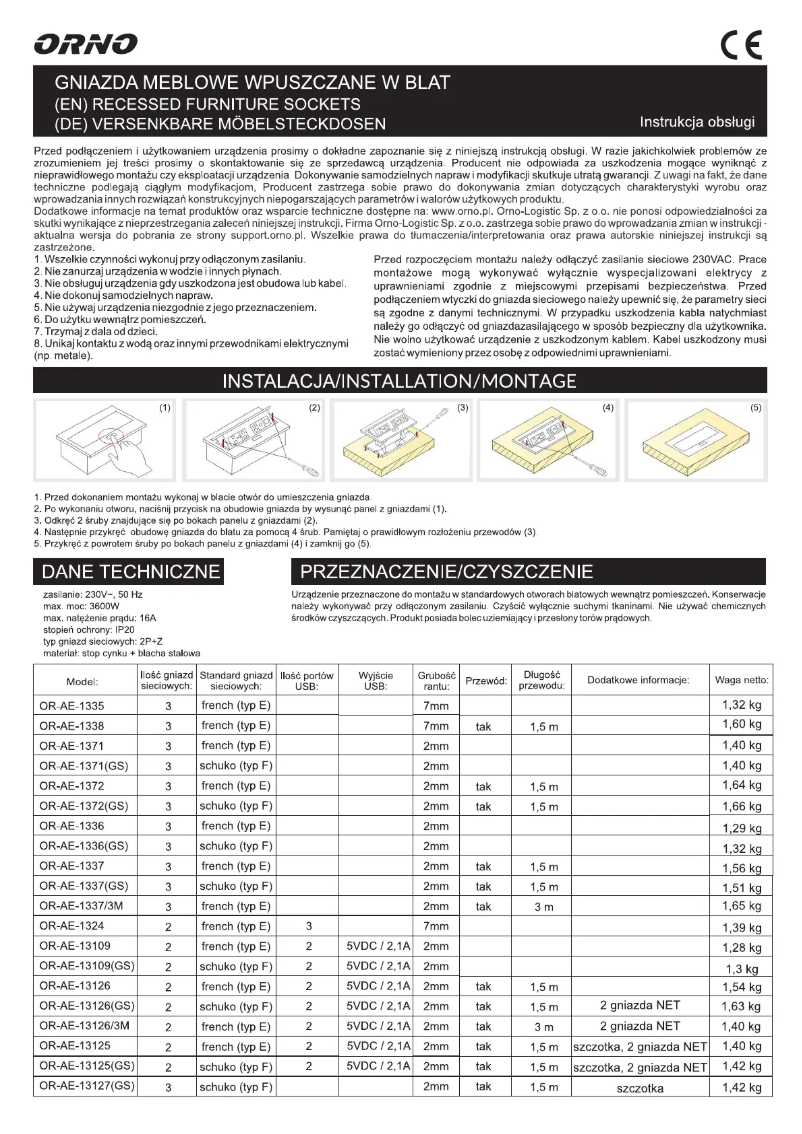 Page 1 de la notice Manuel utilisateur ORNO OR-AE-1338
