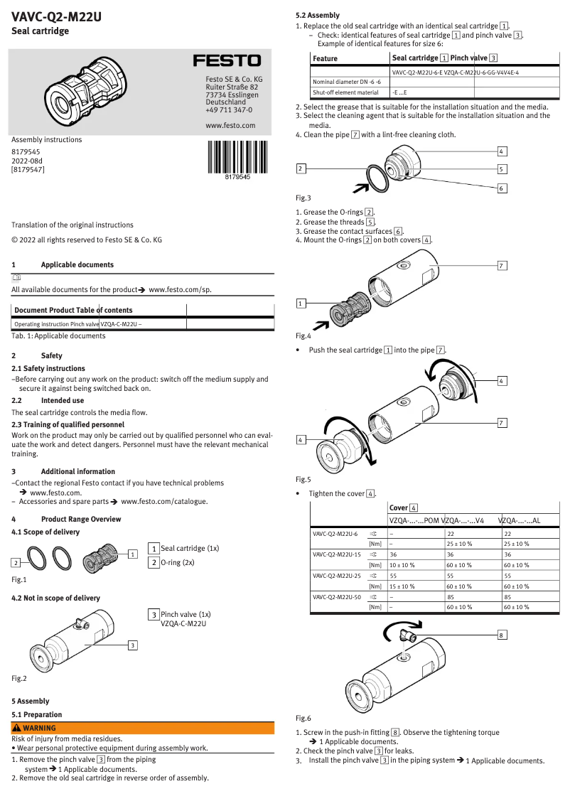 Page n°1 - Manuel utilisateur Festo VAVC-Q2-M22U-6-E