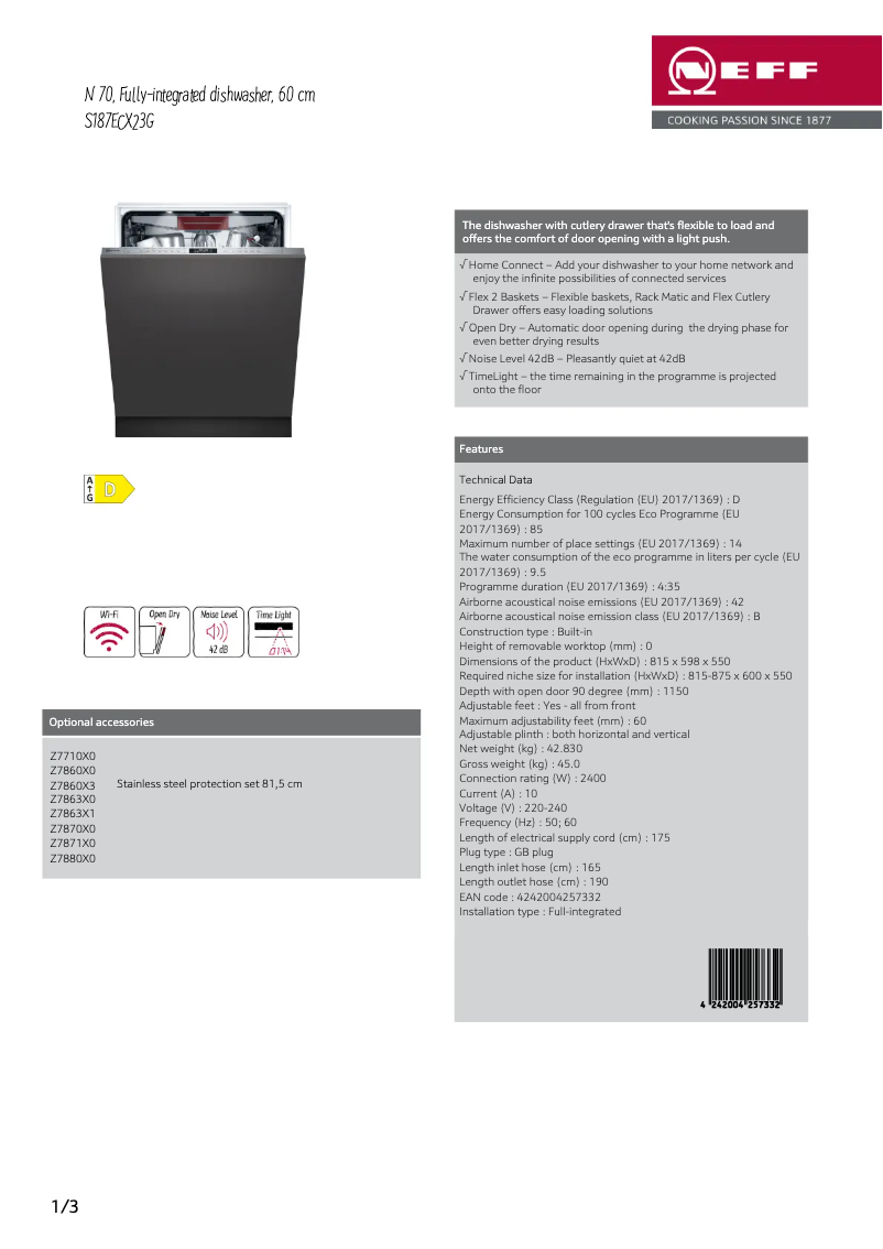 Page n°1 - Fiche technique Neff S187ECX23G