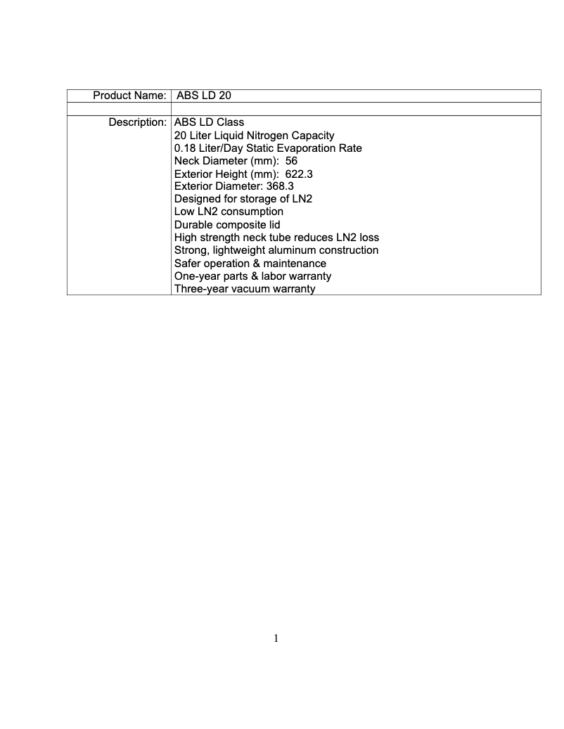 Page 1 de la notice Manuel utilisateur American BioTech Supply ABS-LD-20
