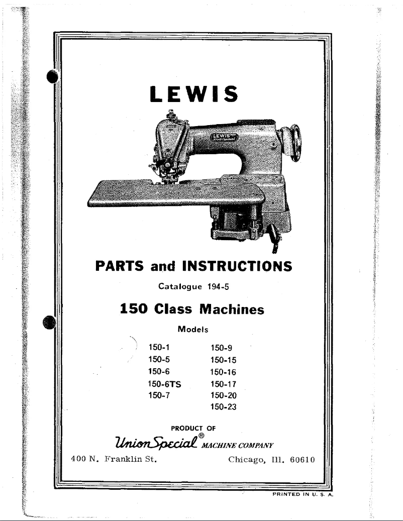 Page 1 de la notice Manuel utilisateur Union Special Lewis 150-15