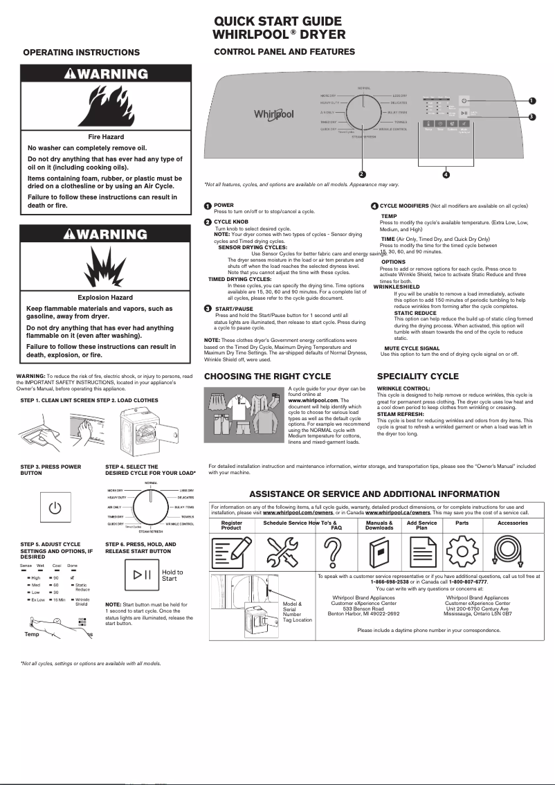 Página 1 del manual Información de garantía Whirlpool WGD5010LW