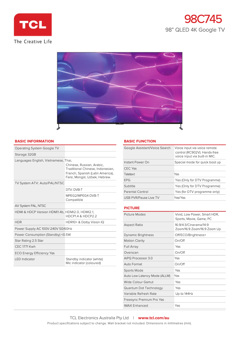 Image de la première page du manuel de l'appareil 98C745