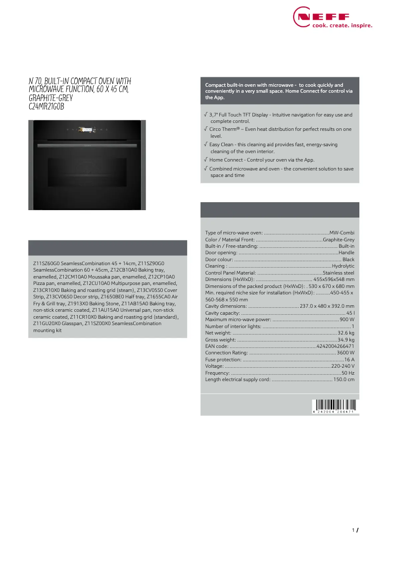Page n°1 - Fiche technique Neff C24MR21G0B
