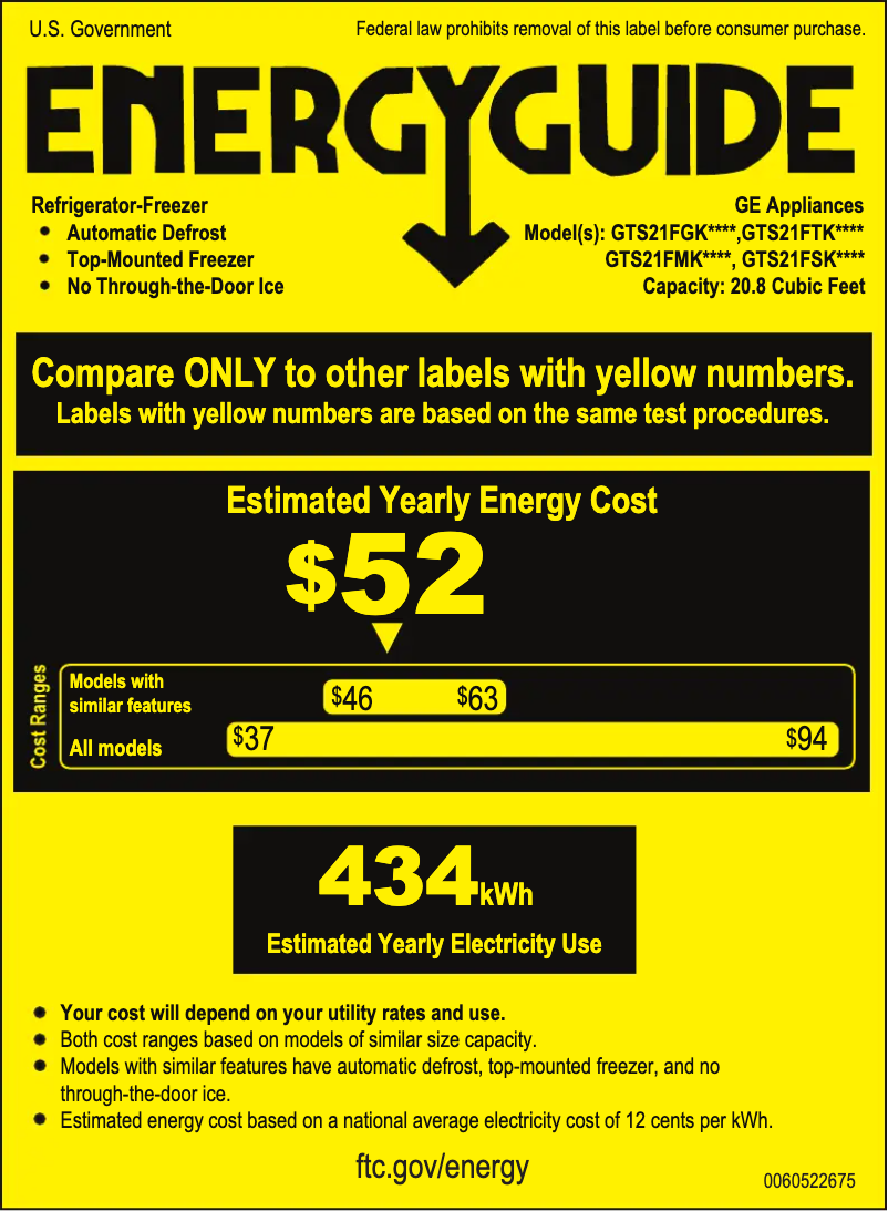 Page 1 of the manual Energy Label GE GTS21FGKWW