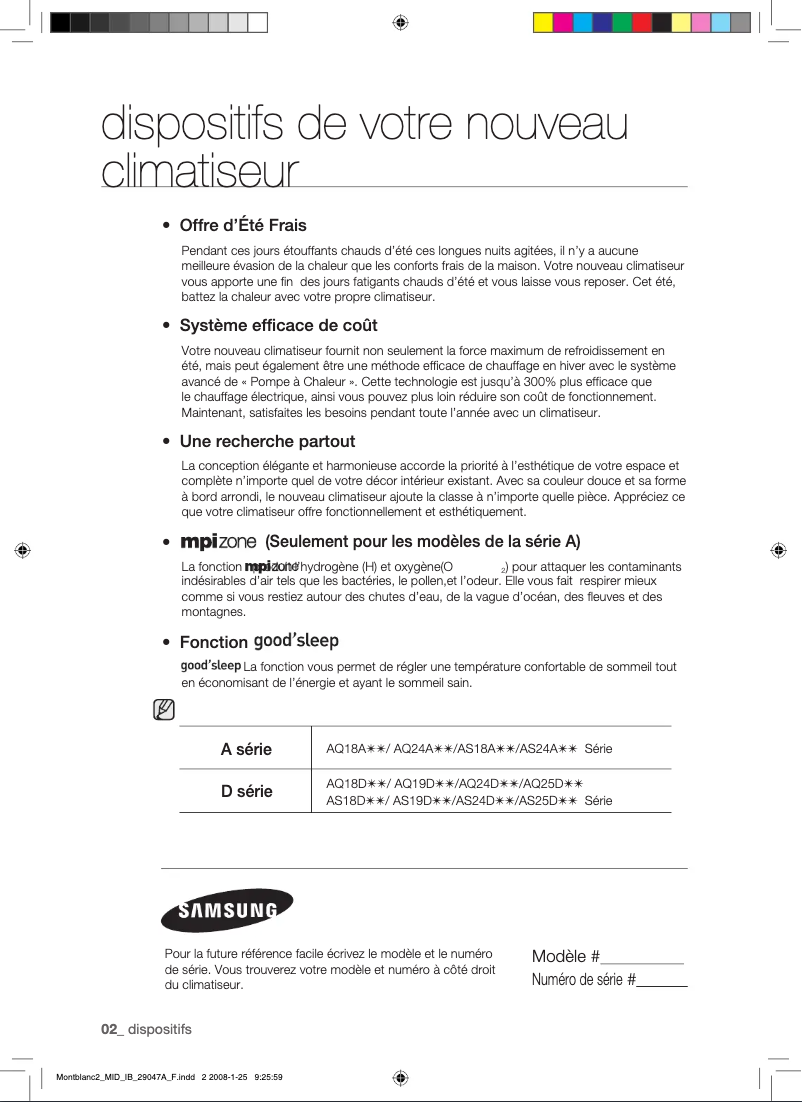 Page 1 de la notice Manuel utilisateur Samsung AQ24AWA