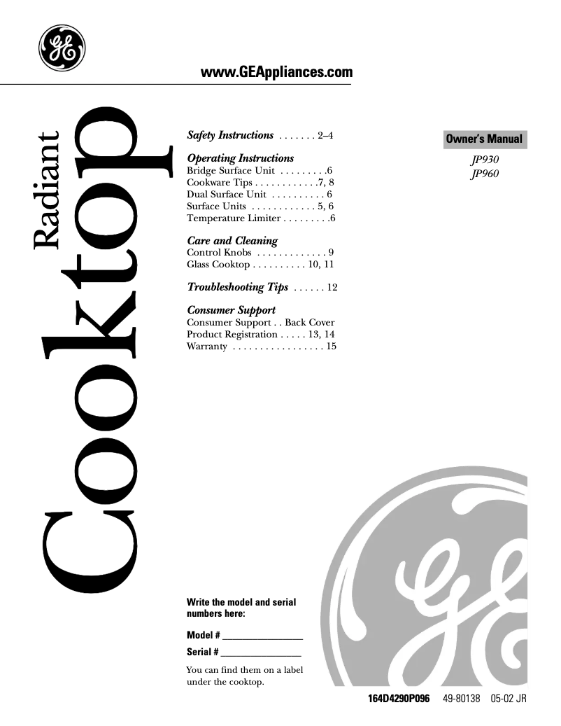 Image de la première page du manuel de l'appareil Profile Performance JP960SASS