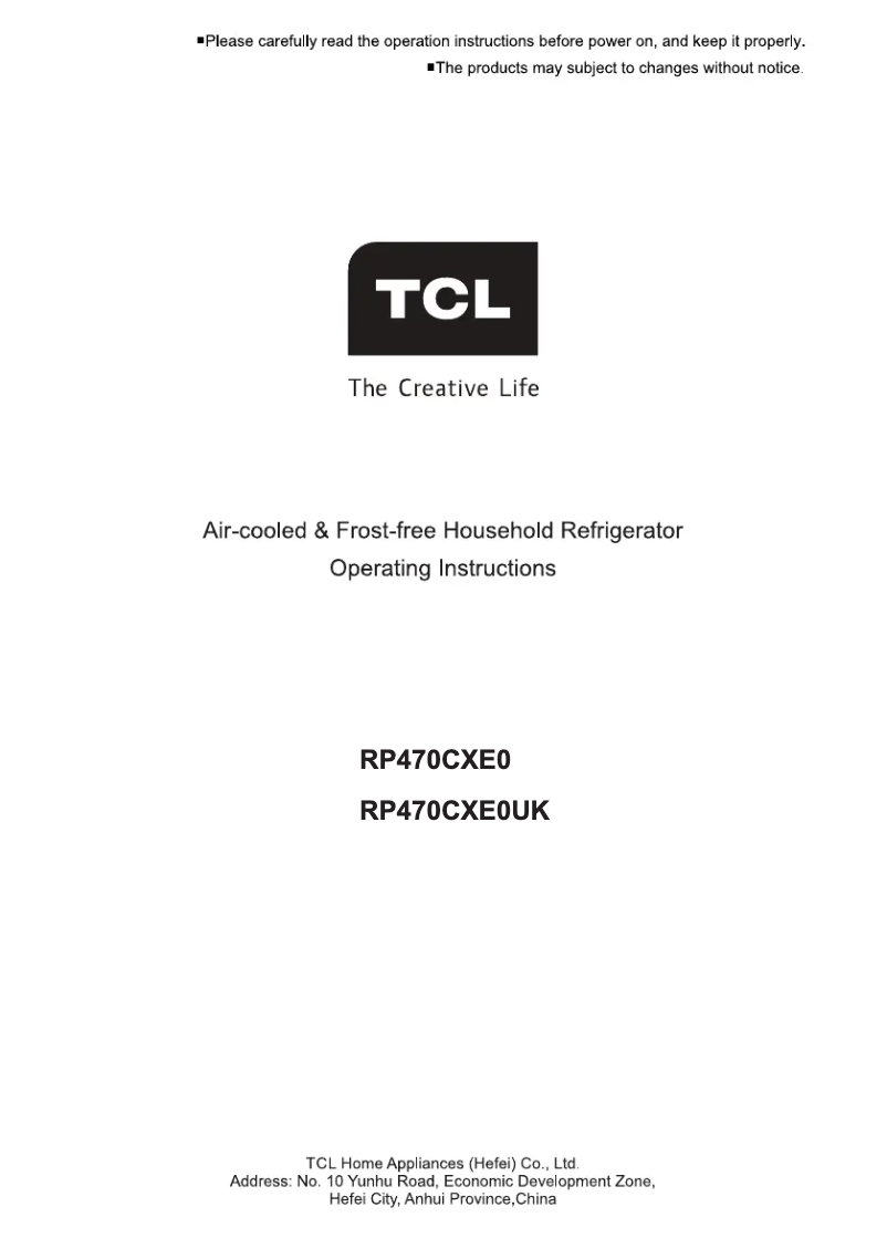Page n°1 - Manuel utilisateur TCL RP470CXE0
