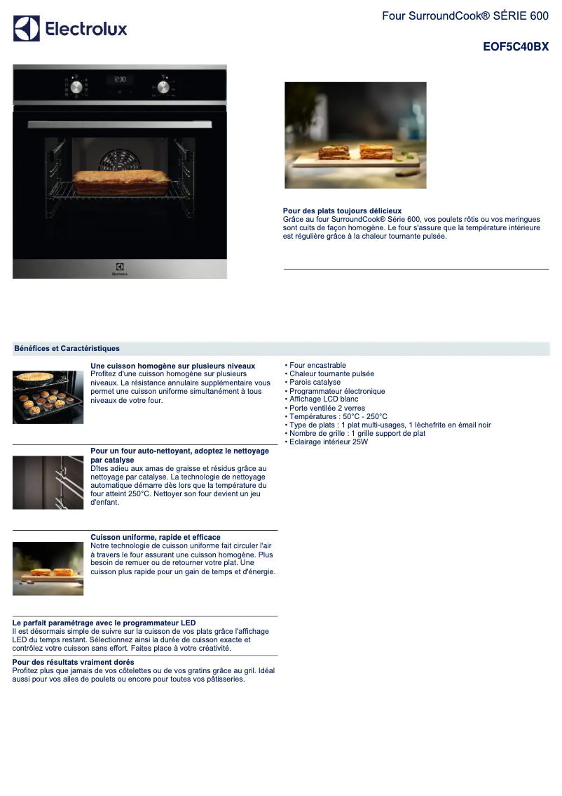 Page 1 de la notice Fiche technique Electrolux EOF5C40BX