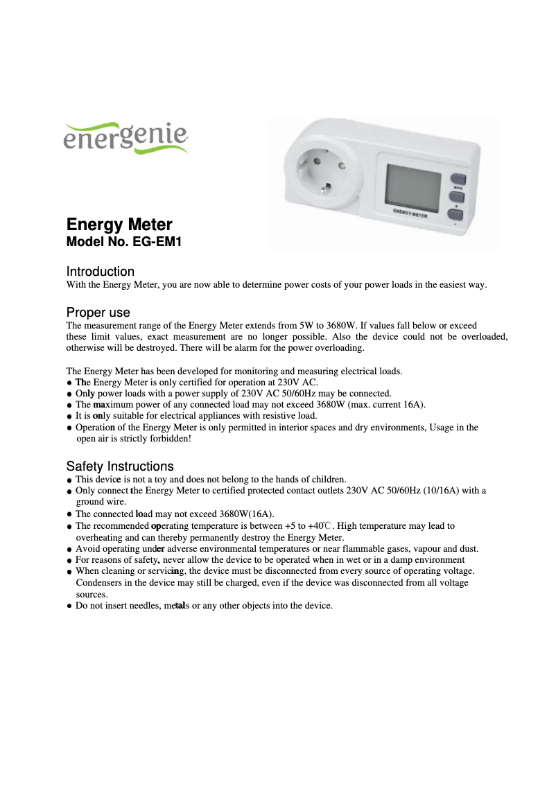 Image de la première page du manuel de l'appareil EG-EM1