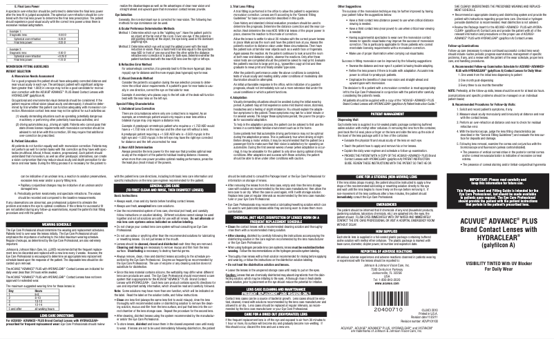 Image de la première page du manuel de l'appareil Acuvue Advance Plus