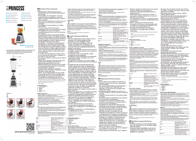 Page n°1 - Manuel utilisateur Princess Blender Power Deluxe 212071