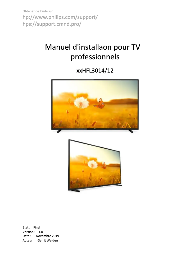 Page 1 de la notice Guide d'installation Philips 32HFL3014