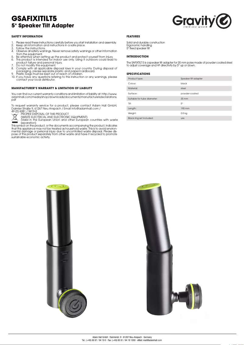 Página 1 del manual Manual de usuario Gravity SA Fixtilt 5