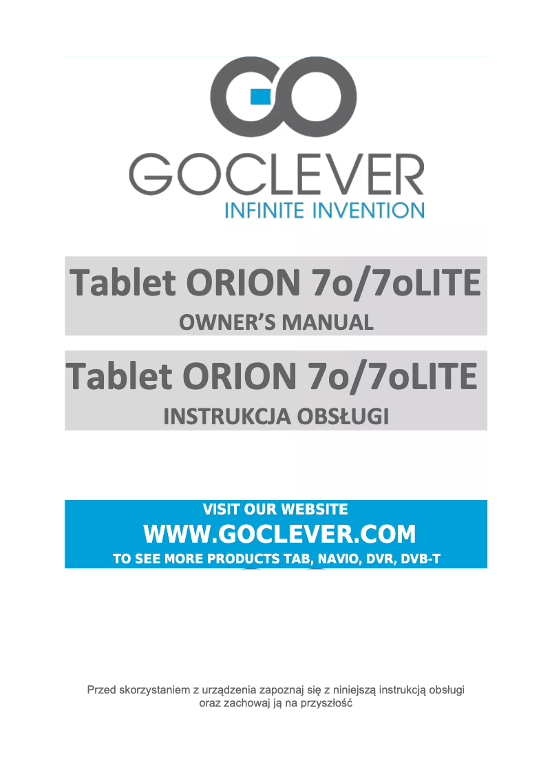 Page 1 de la notice Manuel utilisateur GoClever ORION 70L